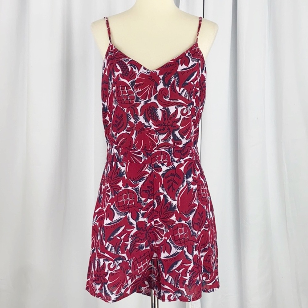 Loft Linen Beach Romper Cut Out Back with Tie